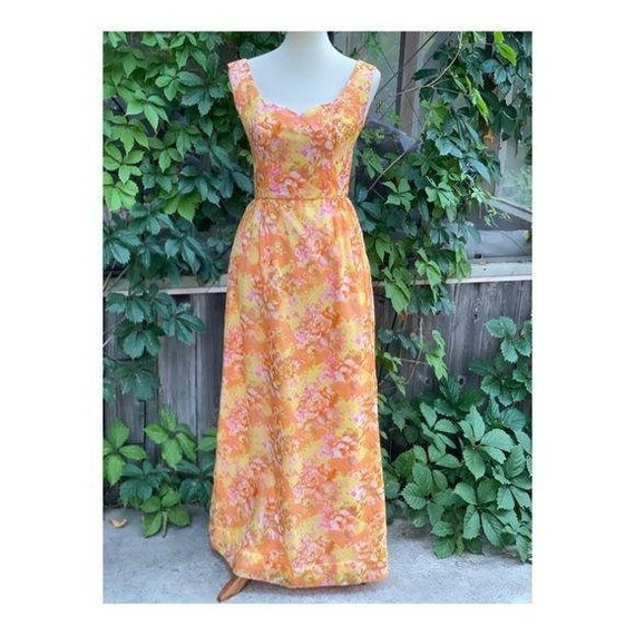 Vintage 50s formal Gown Dress Maxi Floral Chiffon… - image 3