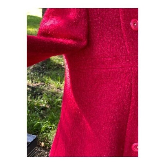 Vintage 60s Red Wool Pea Coat Persian Fur Collar - image 3
