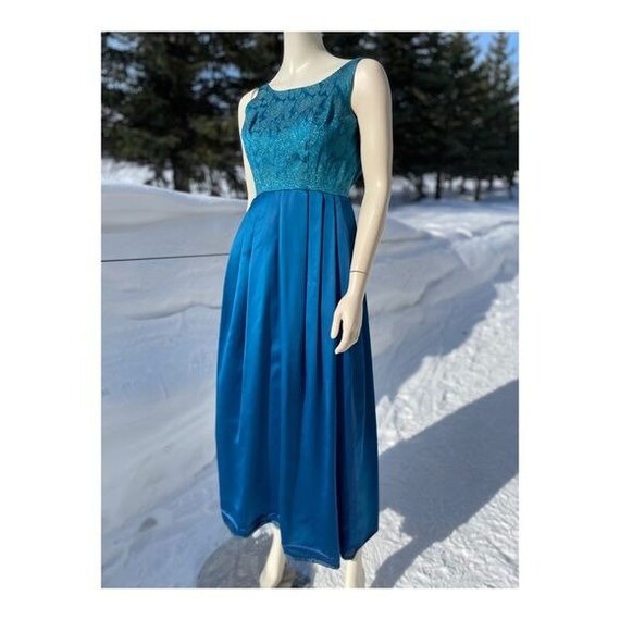 Vintage 50's Blue Metallic & Satin Formal Dress M… - image 2