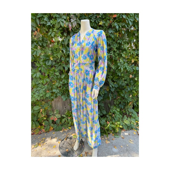 60s 70s Satin Flower Power Maxi Dress Pastel Bish… - image 8
