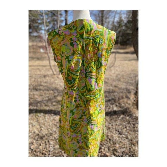 Vintage 60s Hawaiian Dress Psychedelic Cotton Sat… - image 4