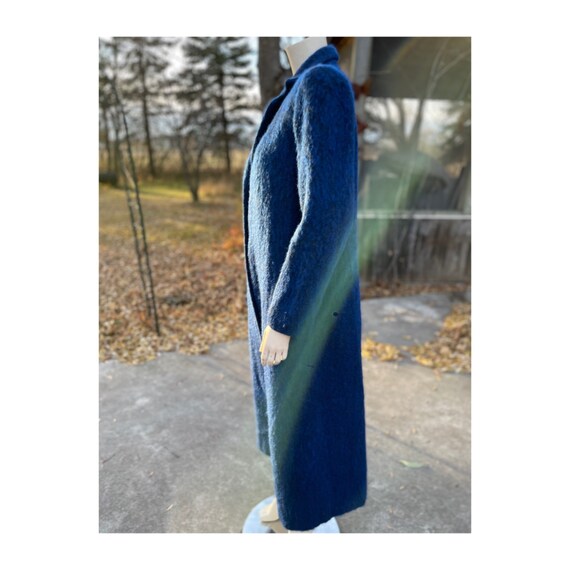 80s Blue Wool Mohair Coat Trench Longline Satin L… - image 9