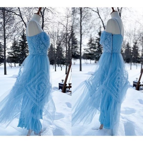 True Vintage 1950s Prom Dress Maxi Sky Blue Tulle… - image 3