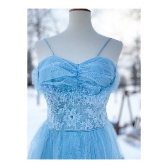 True Vintage 1950s Prom Dress Maxi Sky Blue Tulle… - image 5