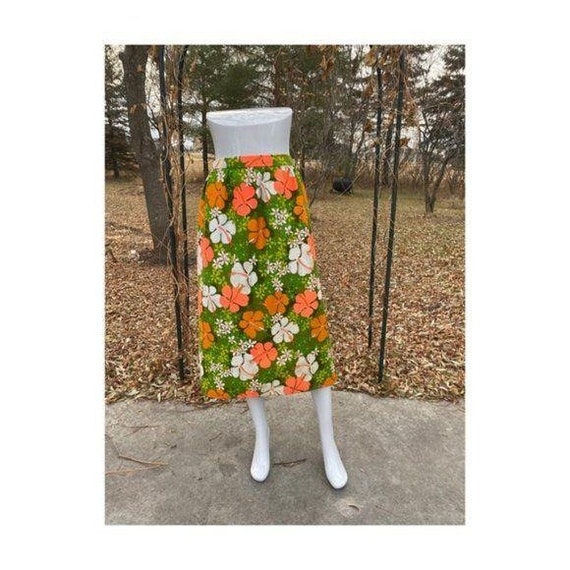 Vintage 60s Midi Skirt Floral Flower Power Groovy… - image 1