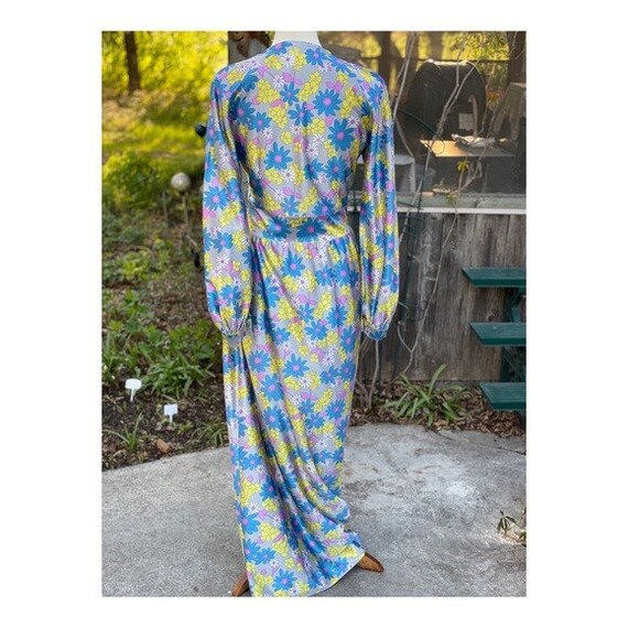 60s 70s Satin Flower Power Maxi Dress Pastel Bish… - image 4