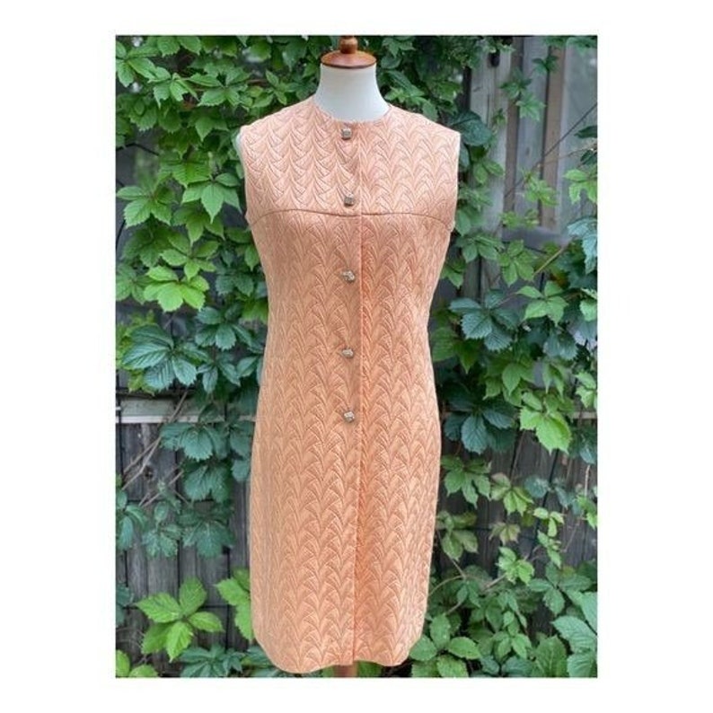 Early 1960's Gino Charles for Malcom Starr Shift Dress Peach Sleeveless Mod image 1