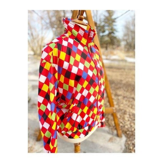 Vintage 90s Nylon Diamond Print Jacket Bright - image 1