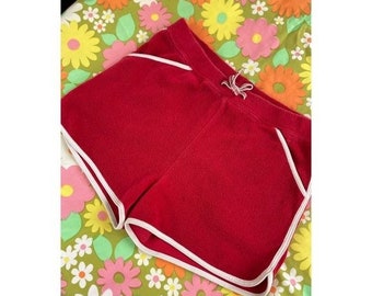 Vintage Gymboree Terrycloth Shorts Red White 2002 Retro Y2K Sz 8 Youth 70s Style