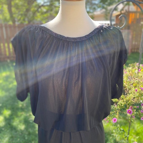Tall Girl 70s Black Dress Sparkle Cap Sleeve Vint… - image 1
