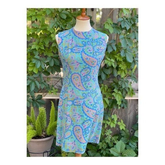 Vintage 50s 60s Mod Mini Dress Psychedelic Paisle… - image 1