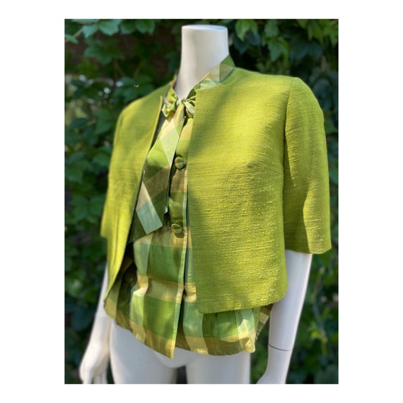 Vintage 60s Silk Blouse & Matching Short Jacket G… - image 1