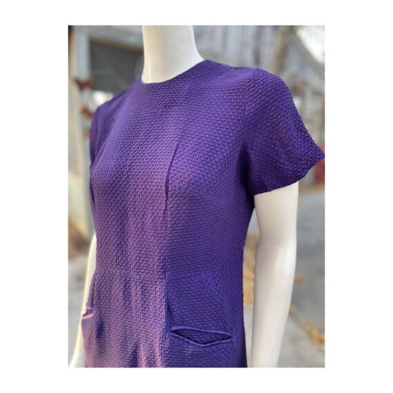 Vintage 50s Purple Waffle Knit Shift Dress Short … - image 2