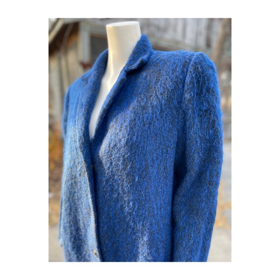 80s Blue Wool Mohair Coat Trench Longline Satin L… - image 6