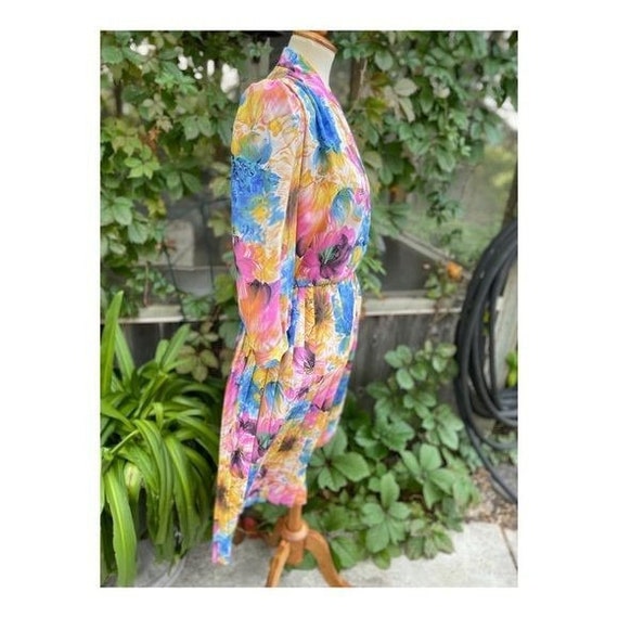 80s Leslie Belle Watercolor Print Blouson Dress B… - image 5