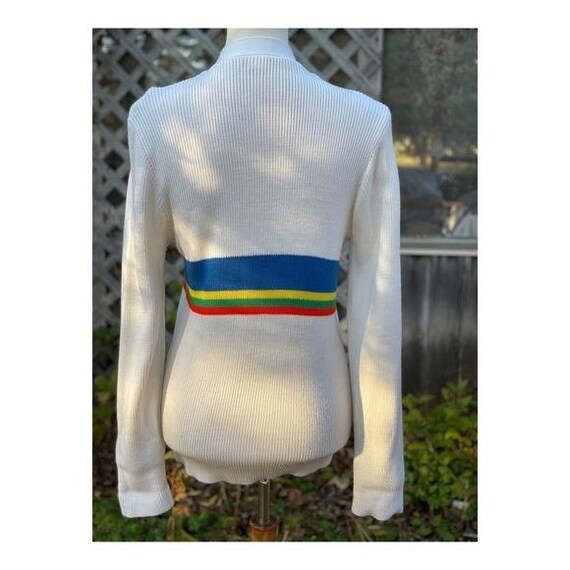 Vintage 70s Cable Knit Cardigan Sweater Rainbow S… - image 2