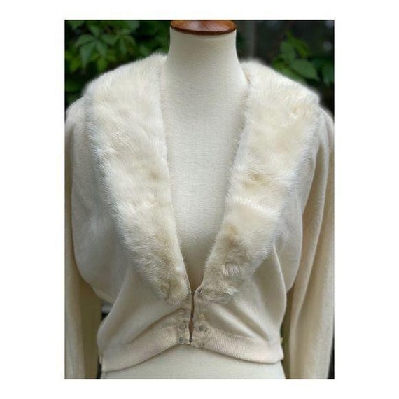 40s 50s True Vintage Cashmere Cardigan Mink Colla… - image 2