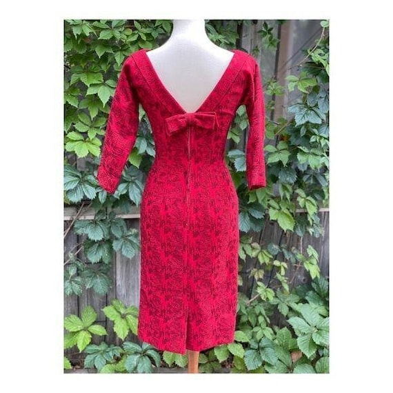 1950s Wiggle Dress Mad Men Wool Coctail Midi Part… - image 1