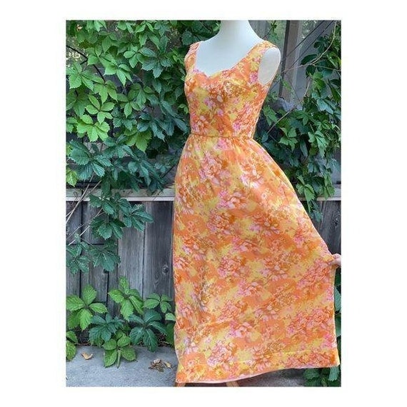 Vintage 50s formal Gown Dress Maxi Floral Chiffon… - image 4
