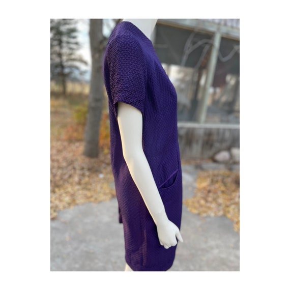 Vintage 50s Purple Waffle Knit Shift Dress Short … - image 9