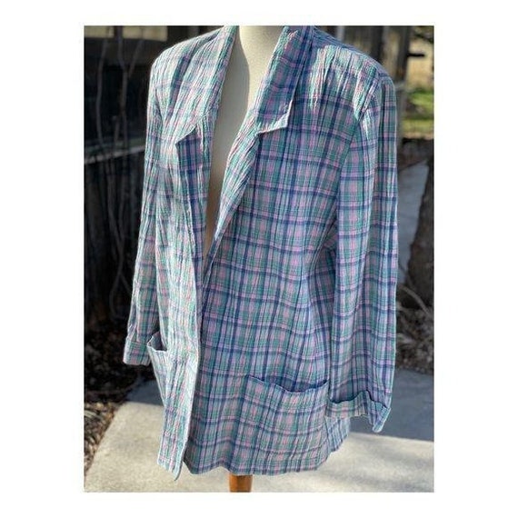 Vintage 80s Oversized Boyfriend Blazer Pastel Plaid Kawaii Boxy Retro Volup Sz 18