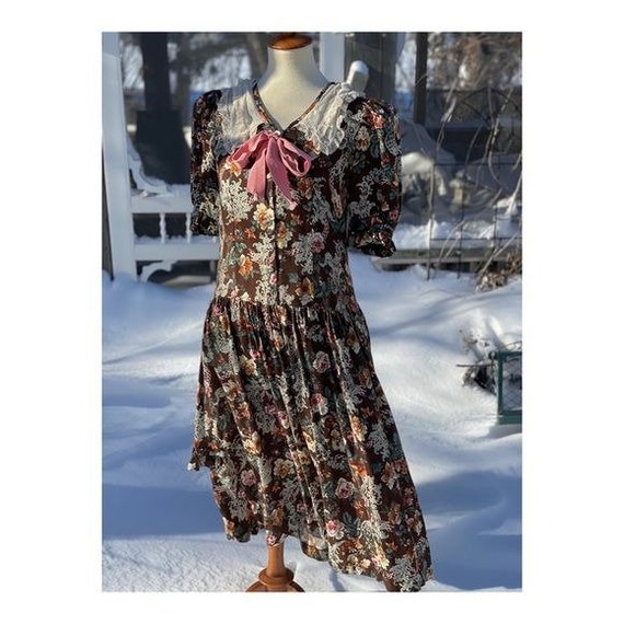 Vintage 80s Boutique Prairie Dress 19th Century S… - image 1