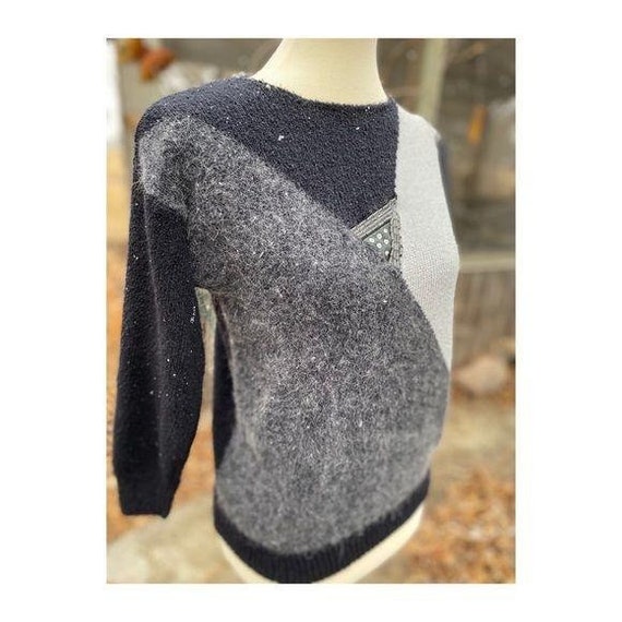 Vintage 80s Crew Sweater Silk Angora Colour Block - image 4