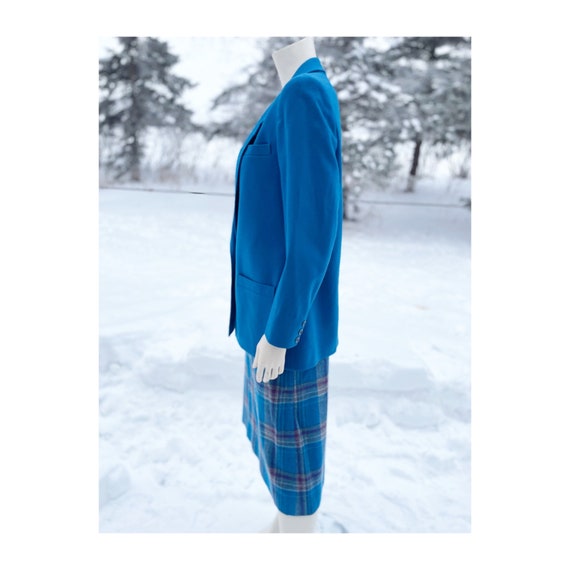 Vintage 80s Wool Skirt Suit Teal Boxy Blazer Tart… - image 4