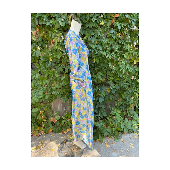 60s 70s Satin Flower Power Maxi Dress Pastel Bish… - image 9