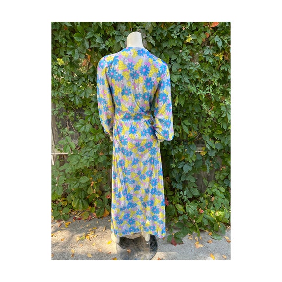 60s 70s Satin Flower Power Maxi Dress Pastel Bish… - image 2