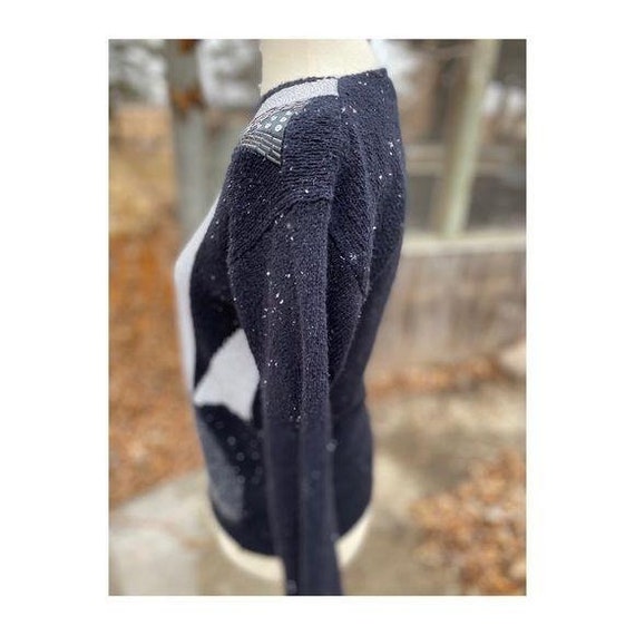 Vintage 80s Crew Sweater Silk Angora Colour Block - image 5