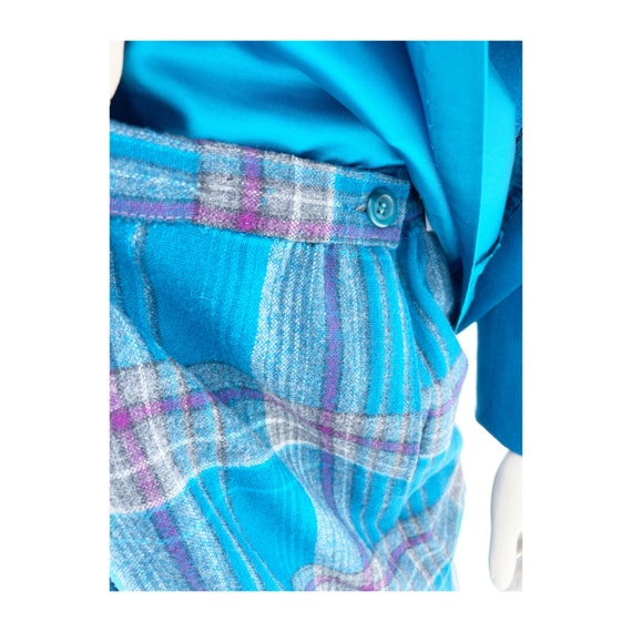 Vintage 80s Wool Skirt Suit Teal Boxy Blazer Tart… - image 9