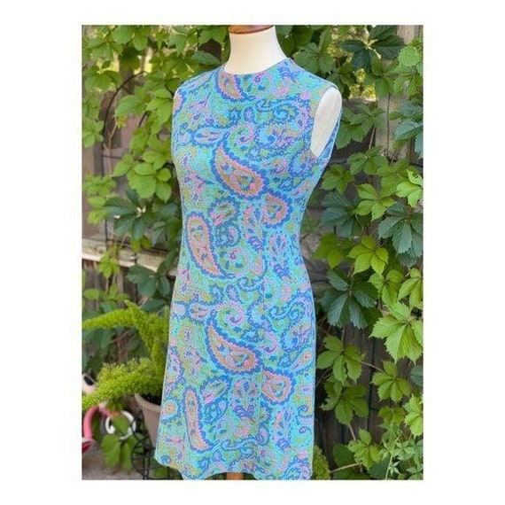 Vintage 50s 60s Mod Mini Dress Psychedelic Paisle… - image 8