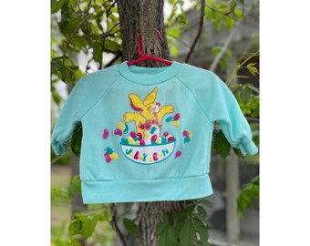 vintage 80s années 90 Snugabye Polaire Crew Neck Pull Menthe Vert Lapin Jellybean