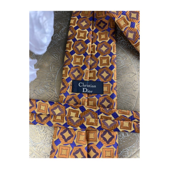 Vintage 70s Christian Dior Wide Geometric Brocade… - image 2