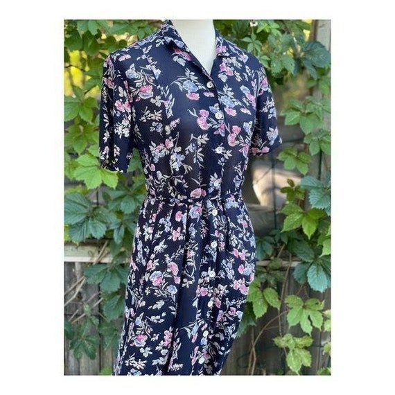 Vintage 90s Rayon Midi Dress Floral Cottagecore S… - image 3