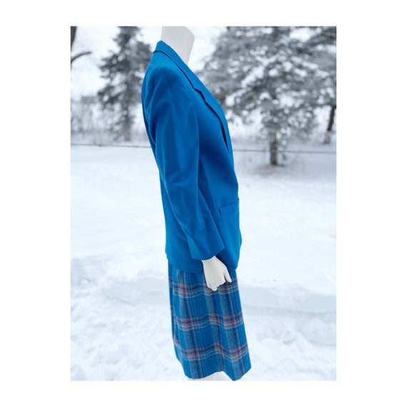 Vintage 80s Wool Skirt Suit Teal Boxy Blazer Tart… - image 8