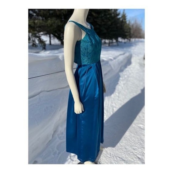Vintage 50's Blue Metallic & Satin Formal Dress M… - image 4