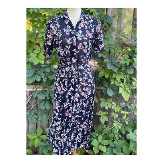 Vintage 90s Rayon Midi Dress Floral Cottagecore S… - image 1