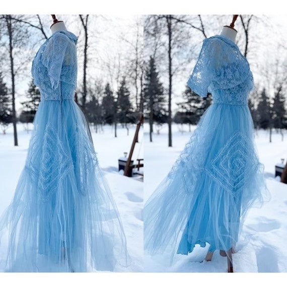 True Vintage 1950s Prom Dress Maxi Sky Blue Tulle… - image 4