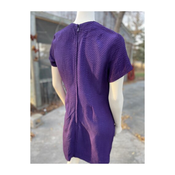 Vintage 50s Purple Waffle Knit Shift Dress Short … - image 4