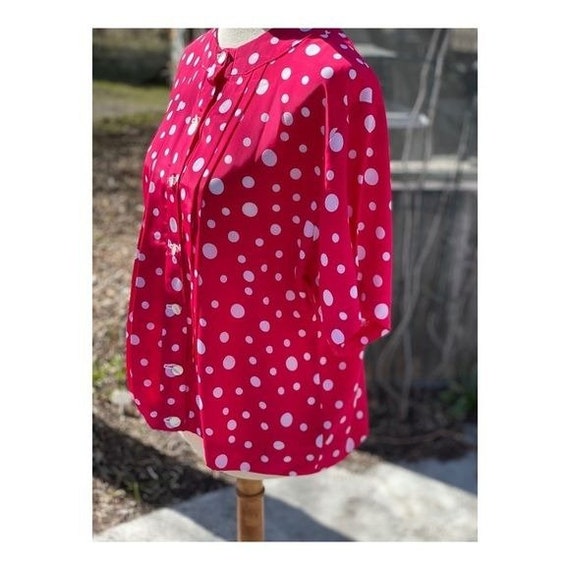 Vintage 50s Pink Polka Dot Blouse Pleat Polkadot … - image 6