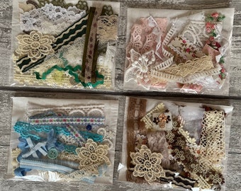 Lace grab bags. Mystery pack. ideal for Scrapbooking & junk journaling. Slow stick add on pack. card making