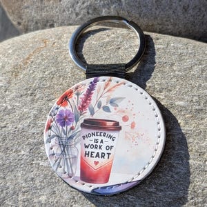 Pioneering is a Work of Heart Leather Keychain for Jehovah's Witnesses | English Floral