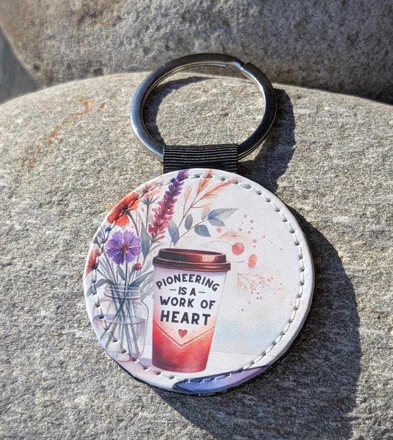 Pioneering is a Work of Heart Leather Keychain for Jehovah's Witnesses | English Floral