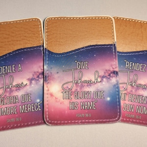 Porte-cartes textuels 2025 ans, anglais/espagnol/français, motif galaxie, cadeau JW | Personnalisable