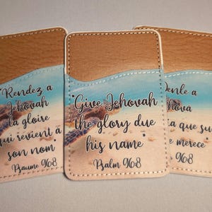 2025 jaartekst JW-contactkaarthouder – "Geef Jehovah de glorie die zijn naam toekomt" Psalm 96:8 | Zeeschildpadontwerp | Engels, Spaans, Frans