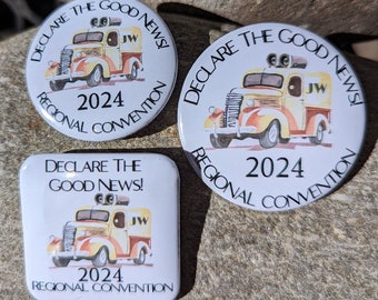 2024 English Declare the Good News Pins, Badge Holders or Wearable Magnets, Soundcar Design JW