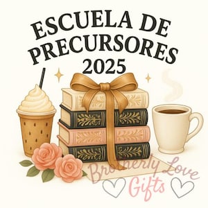 Image de l'école espagnole des pionniers 2025 avec du café et des livres | Téléchargement numérique instantané