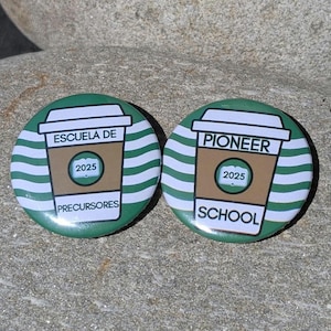 2025 Pioneer School Coffee inspired pins, JW Gift English/Spanish